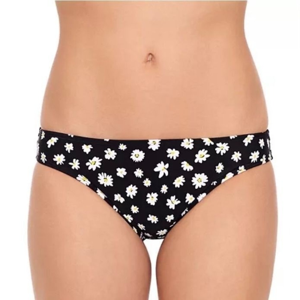 NWT Juniors SO Low Rise Hipster Swim Bottoms in Black Darling Daisy